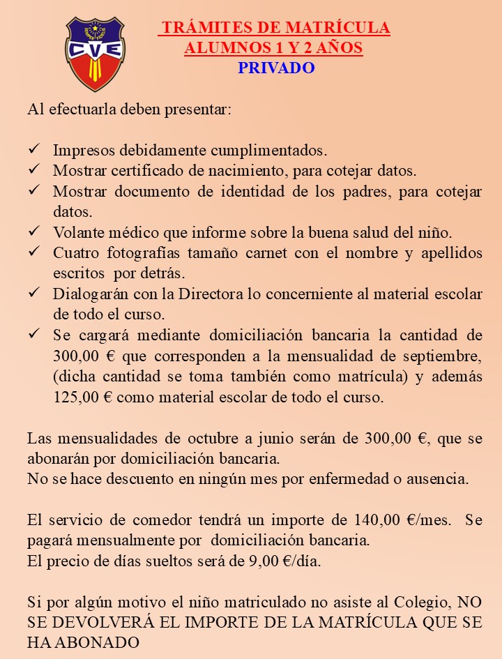 TRÁMITES DE MATRÍCULA 1 y 2 años